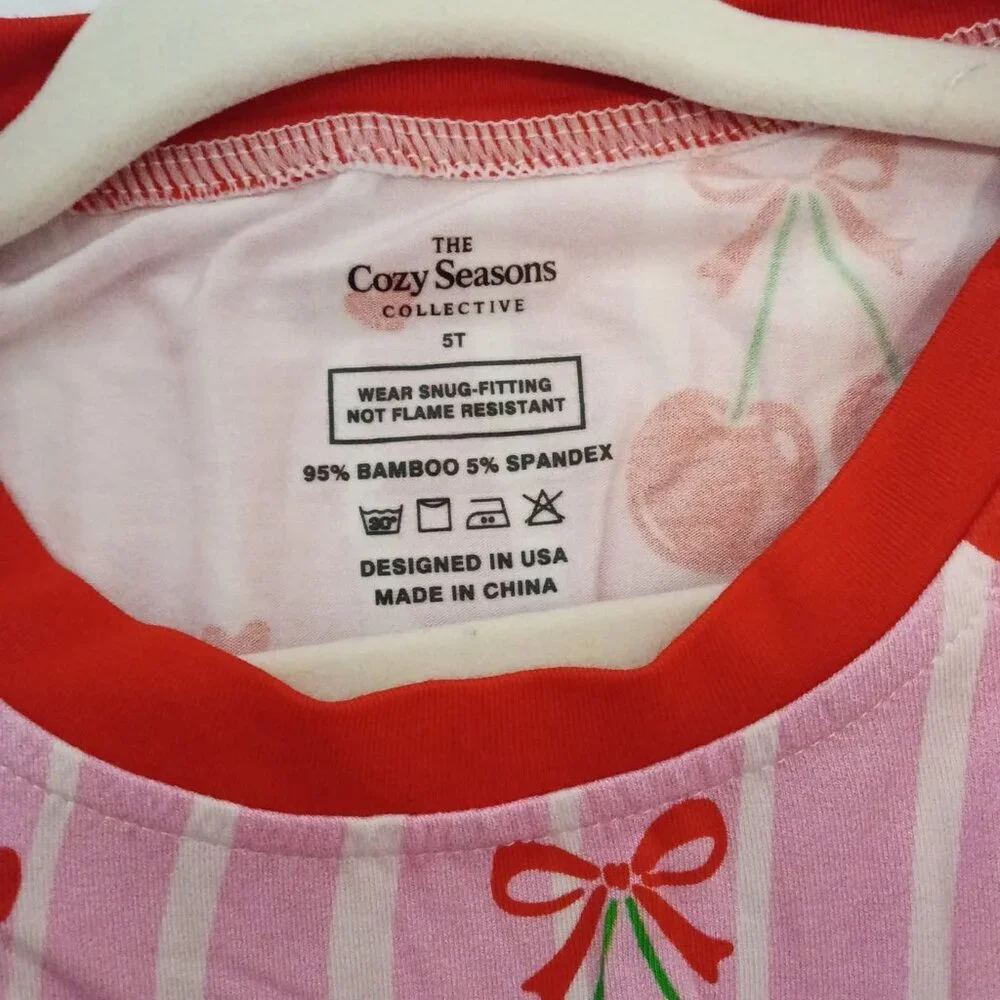 Cherry Hearts Bamboo Toddler Pajamas 5T | Cherry Print 2-Piece Set NWT